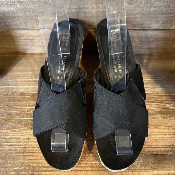 Womens Donald J Pliner Black Strappy‎ Leather Wedge Espadrille Sandals Size 8 M - Picture 6 of 6